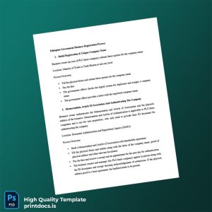 Printable Ethiopia Ministry of Commerce Business Registration Certificate Template (Word & PDF) Image Preview - PrintDocs