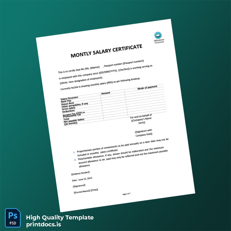 Printable Experience Certificate Template in Word and PDF formats page 4 Image Preview - PrintDocs