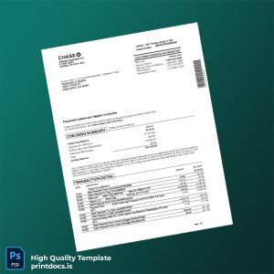 France Chase Bank Statement Template in Word and PDF formats