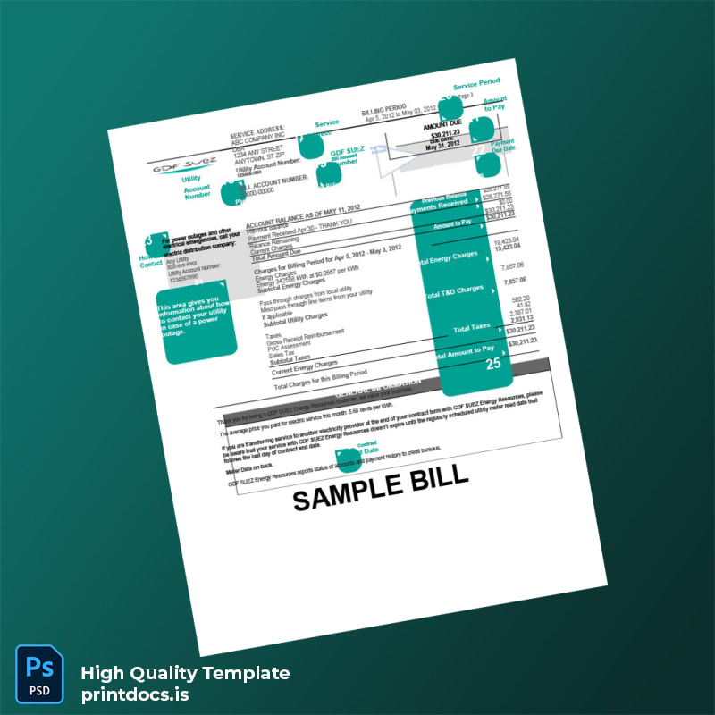 GDF SUEZ Energy Resources Editable Utility Bill Template in Word and PDF formats page 3