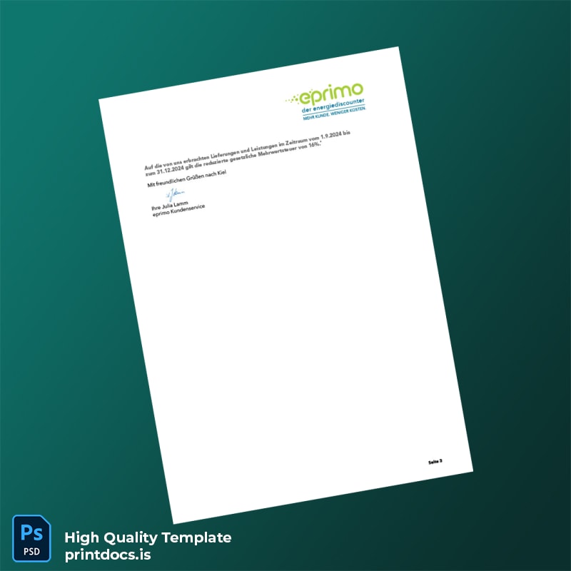 Germany Eprimo GmbH Editable Utility Bill Template in Word and PDF formats page 2