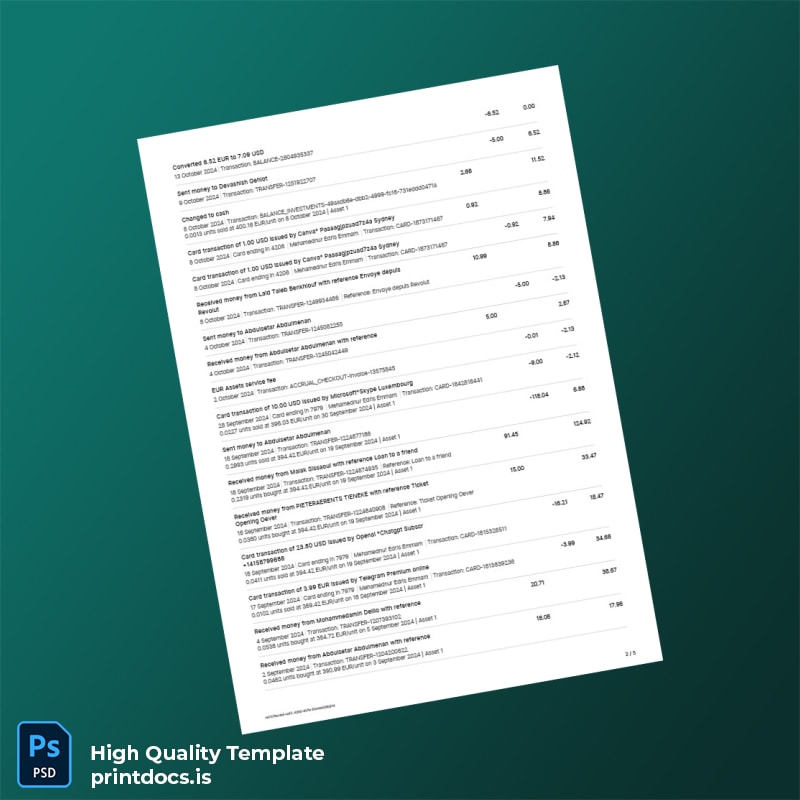 Germany Prank Bank Statement Template in Word and PDF formats page 2