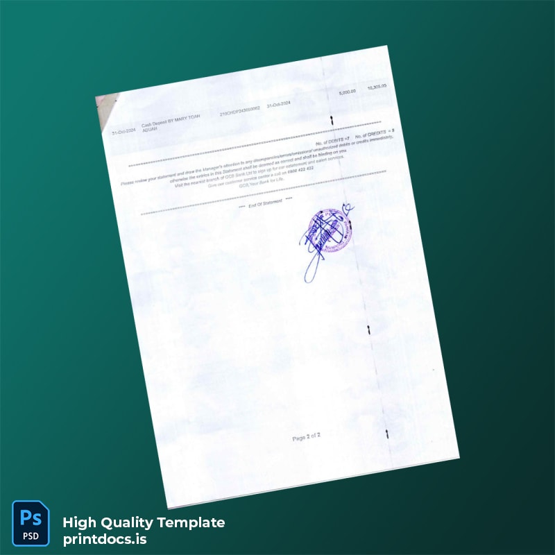 Ghana Document Type Bank Statement Template in Word and PDF formats page 2