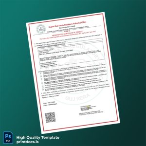 Printable Gujarat Real Estate Regulatory Authority Registration Certificate Template (Word & PDF) Image Preview - PrintDocs