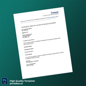 Printable Indeed Employment Verification Letter Template (Word & PDF) Image Preview - PrintDocs