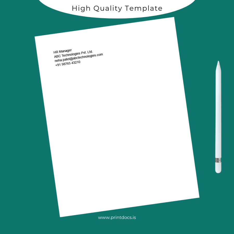 Printable India ABC Technologies Pvt Ltd Employment Verification Letter Template in Word and PDF formats page 2 Image Preview - PrintDocs