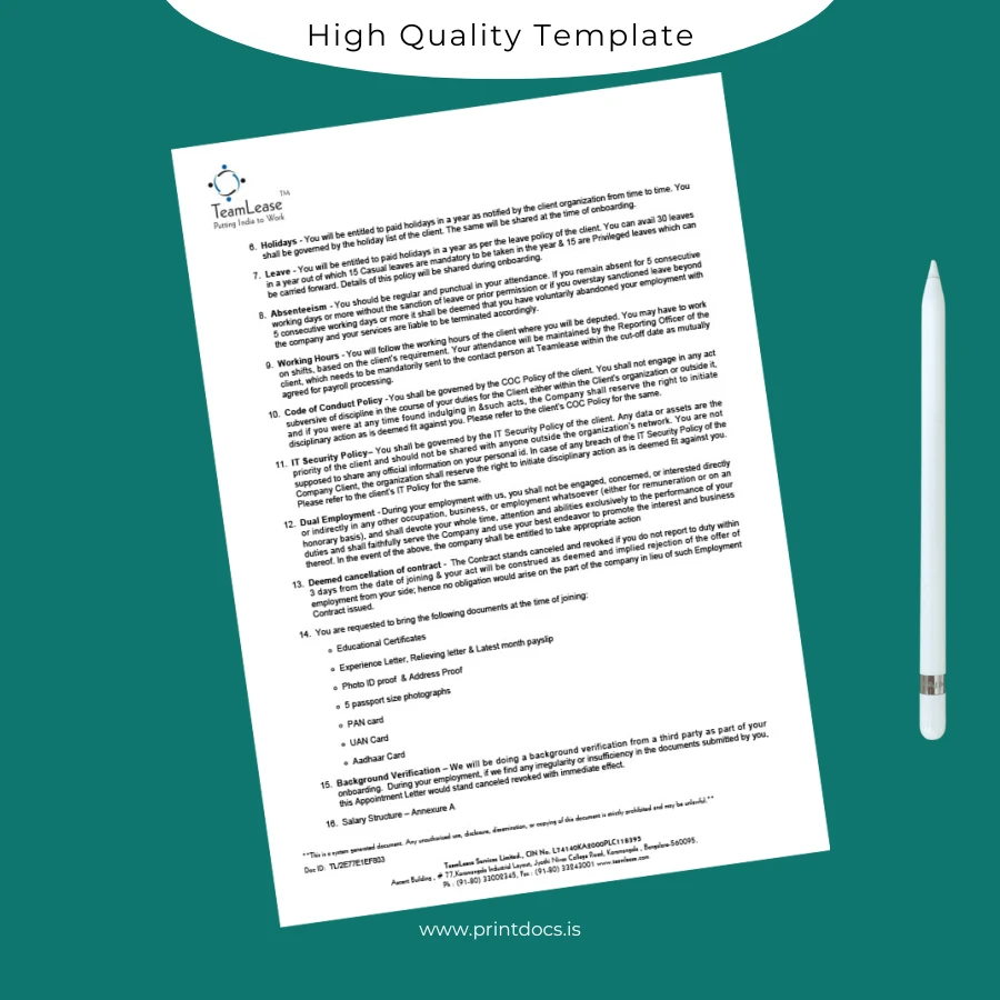 Printable India Aman Singla Employment Verification Letter Template in Word and PDF formats page 2 Image Preview - PrintDocs