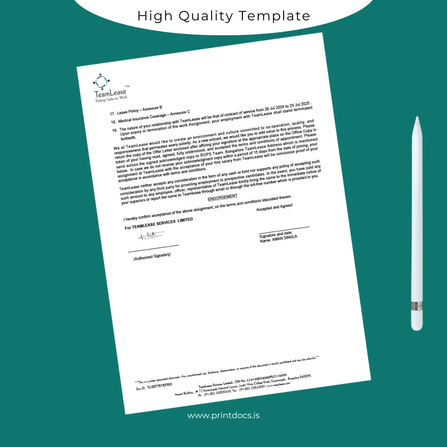 Printable India Aman Singla Employment Verification Letter Template in Word and PDF formats page 3 Image Preview - PrintDocs