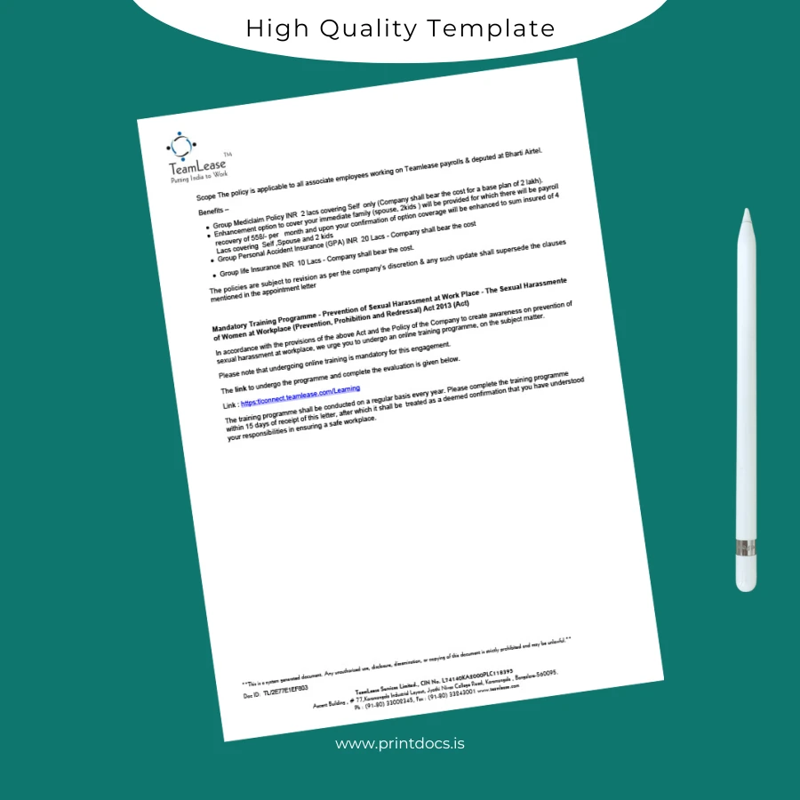 Printable India Aman Singla Employment Verification Letter Template in Word and PDF formats page 6 Image Preview - PrintDocs