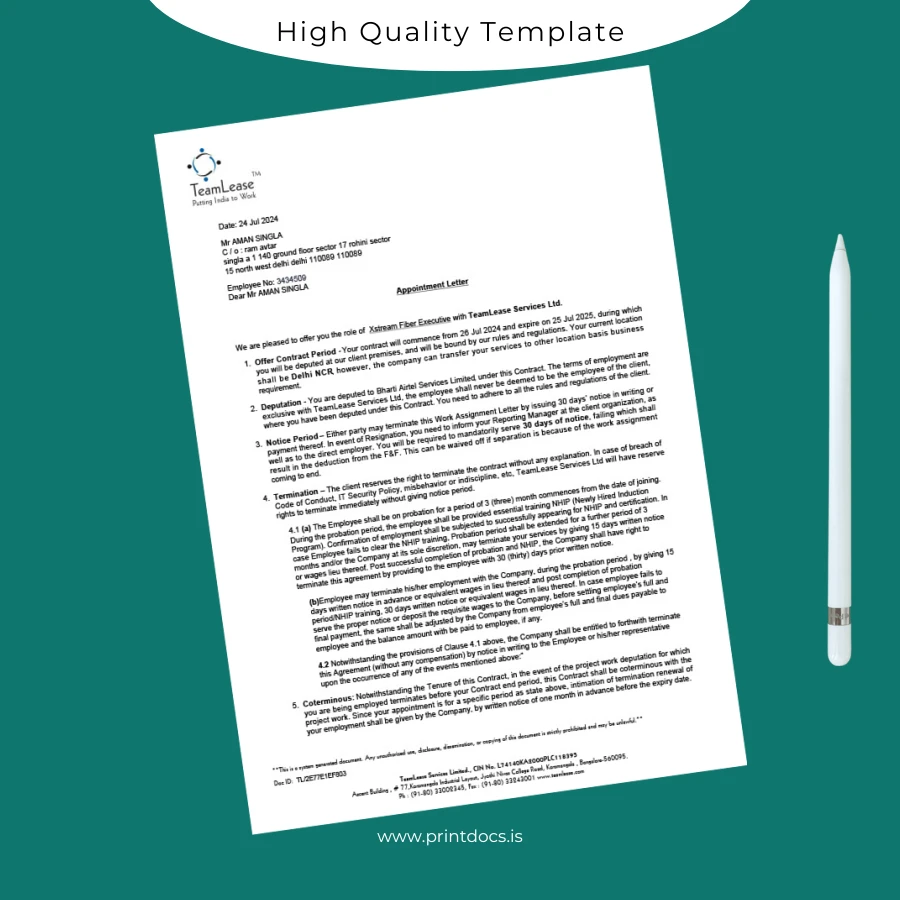 Printable India Aman Singla Employment Verification Letter Template (Word & PDF) Image Preview - PrintDocs