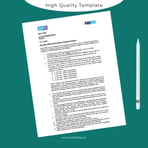 Printable India One97 Communications Limited Employment Verification Letter Template (Word & PDF) Image Preview - PrintDocs