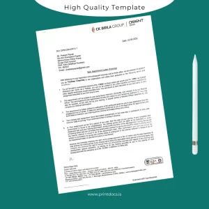 Printable India Orient Paper Mills Appointment Letter Template (Word & PDF) Image Preview - PrintDocs