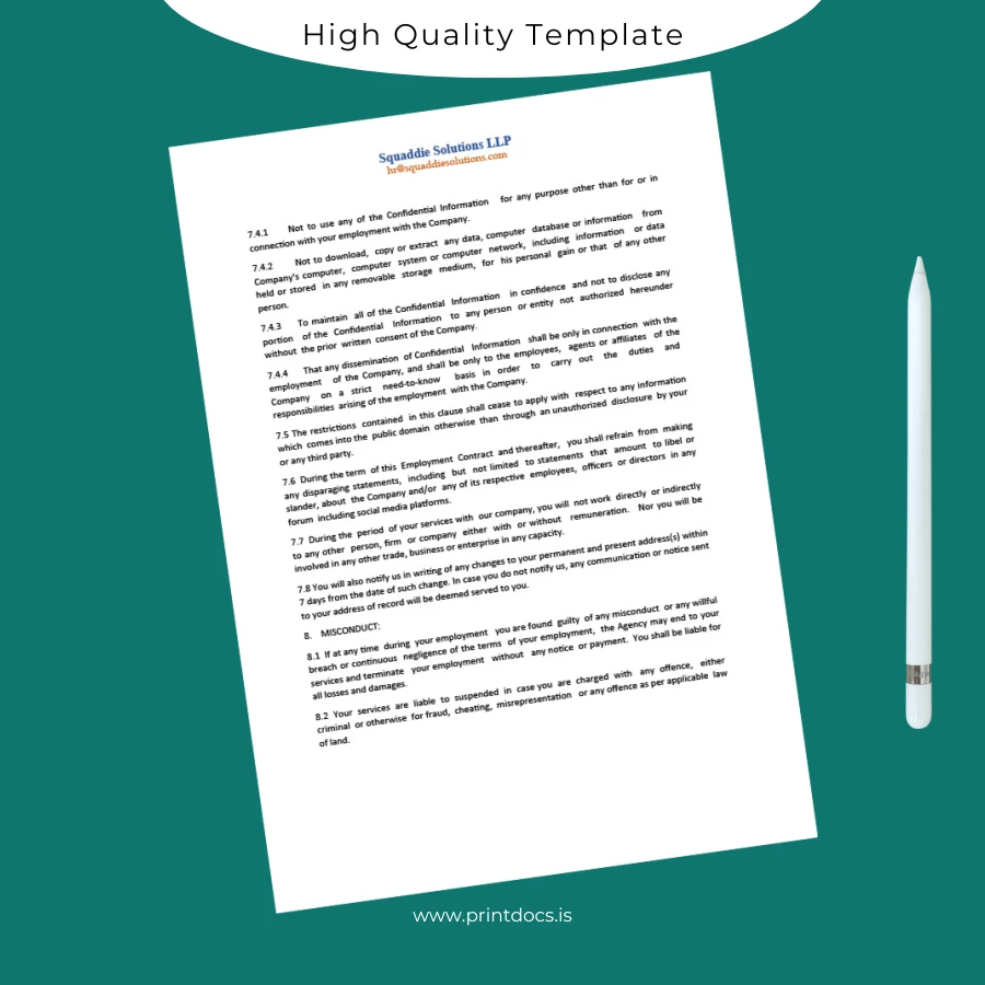 Printable India Squaddie Solutions LLP Employment Verification Letter Template in Word and PDF formats page 3 Image Preview - PrintDocs