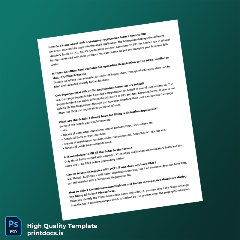 Printable India ACES Registration Certificate Template in Word and PDF formats page 3 Image Preview - PrintDocs