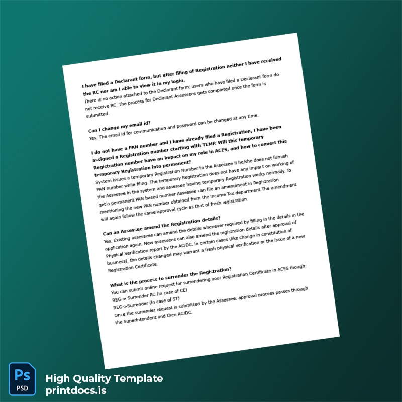 Printable India ACES Registration Certificate Template in Word and PDF formats page 7 Image Preview - PrintDocs