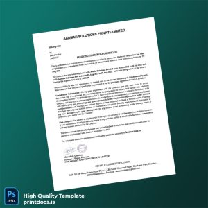 Printable India Aarman Solutions Private Limited Employment Certificate Template (Word & PDF) Image Preview - PrintDocs