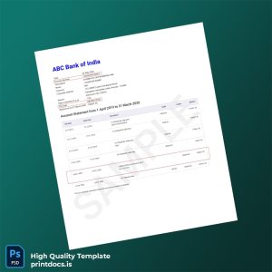 India Account Statement Template in Word and PDF formats