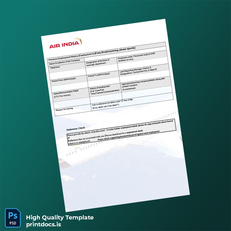 Printable India Air India Employment Verification Letter Template in Word and PDF formats page 3 Image Preview - PrintDocs