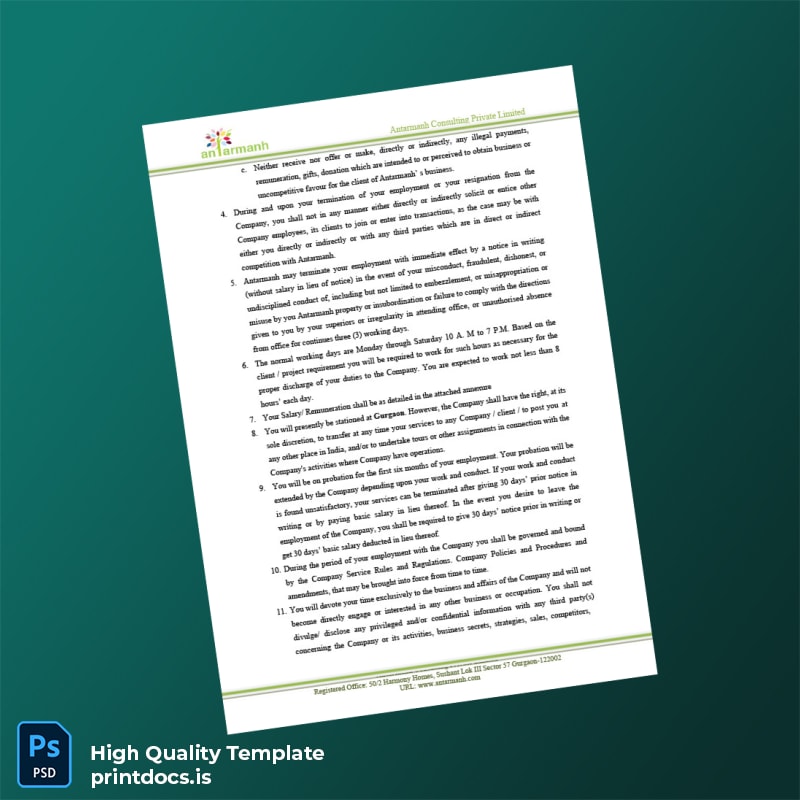 Printable India Antarmanh Consulting Private Limited Salary Certificate Template in Word and PDF formats page 2 Image Preview - PrintDocs