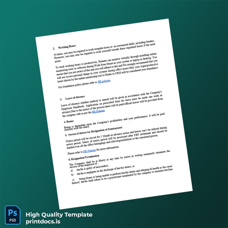 Printable India Appointment Letter Template in Word and PDF formats page 2 Image Preview - PrintDocs