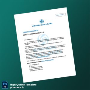 Printable India Ashok Leyland Limited Employment Confirmation Letter Template (Word & PDF) Image Preview - PrintDocs