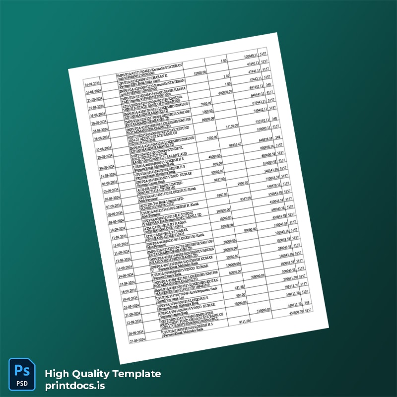 India Axis Bank Account Statement Template in Word and PDF formats page 2