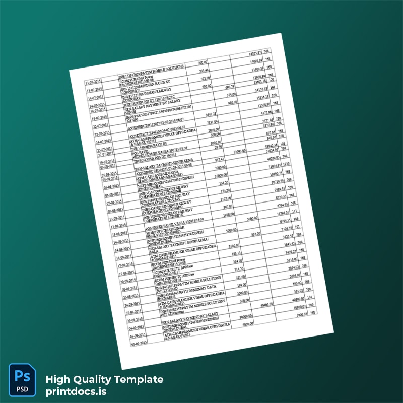 India Axis Bank Account Statement Template in Word and PDF formats page 3