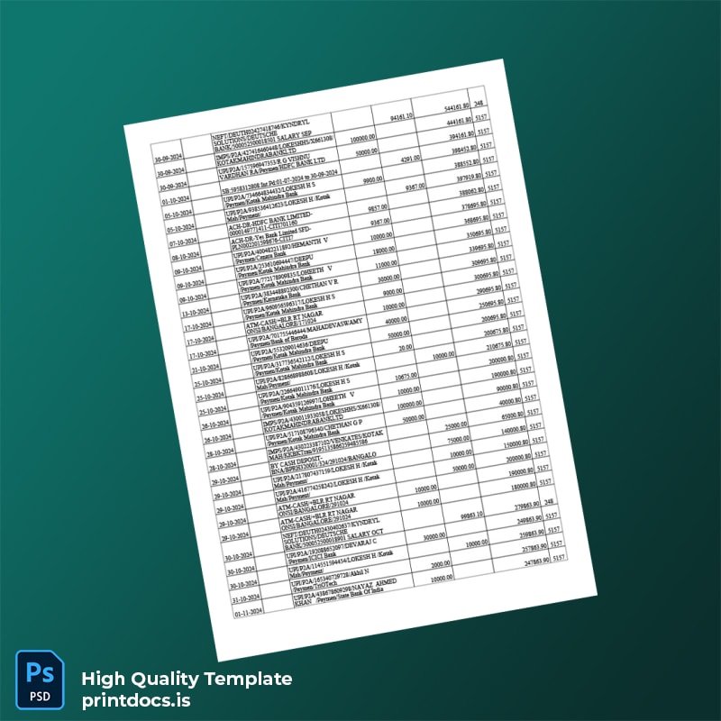 India Axis Bank Account Statement Template in Word and PDF formats page 3