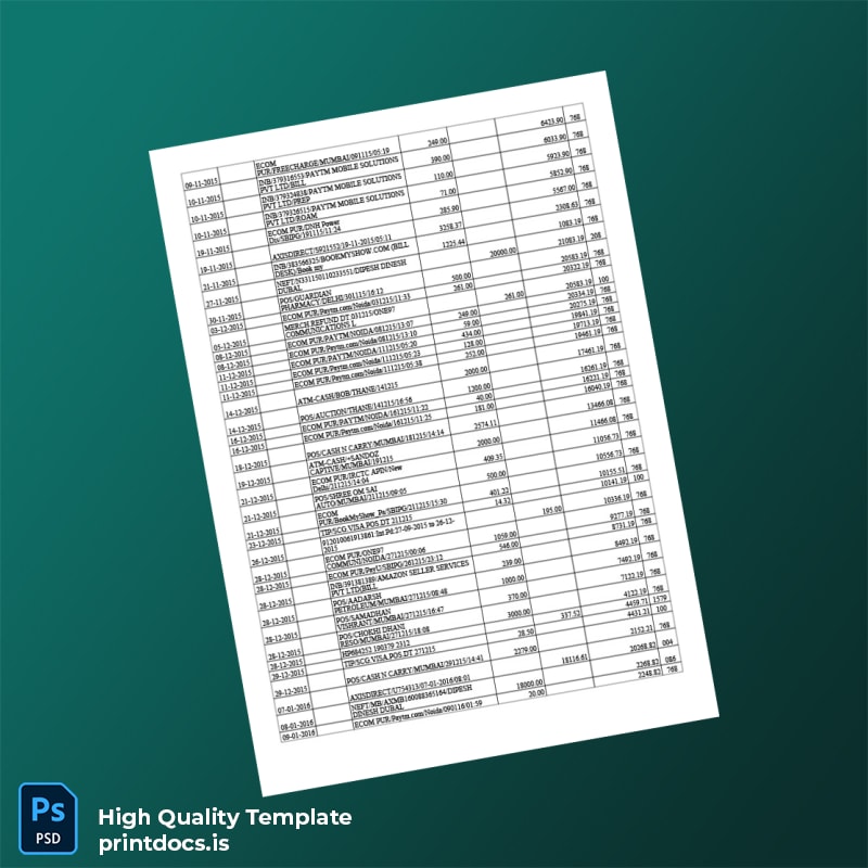 India Axis Bank Account Statement Template in Word and PDF formats page 5