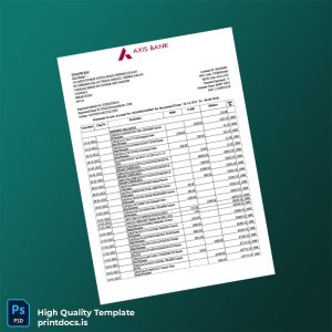 India Axis Bank Bank Statement Template in Word and PDF formats