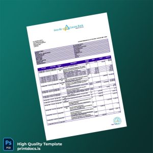 India Bank Account Statement Template in Word and PDF formats