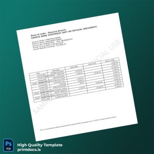 India Bank of India Bank Statement Template in Word and PDF formats