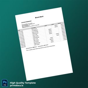 India Bharat Bank Statement Template in Word and PDF formats