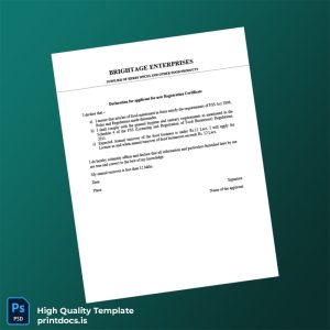 Printable India Brightage Enterprises Business Registration Certificate Template (Word & PDF) Image Preview - PrintDocs