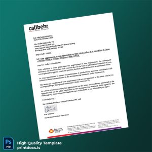Printable India Calibehr Business Support Services Pvt Ltd Employment Verification Letter Template (Word & PDF) Image Preview - PrintDocs