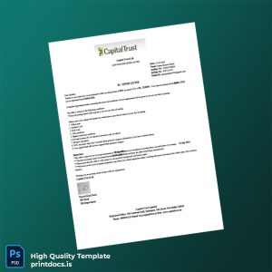 Printable India Capital Trust Employment Verification Letter Template (Word & PDF) Image Preview - PrintDocs