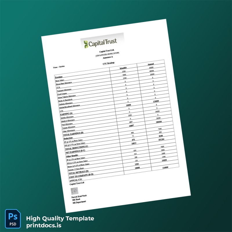 Printable India Capital Trust Employment Verification Letter Template in Word and PDF formats page 2 Image Preview - PrintDocs