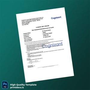 Printable India Cognizant Technology Solutions Employment Verification Letter Template (Word & PDF) Image Preview - PrintDocs