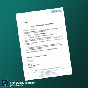 Printable India Collabera Technologies Pvt Ltd Proof of Employment Letter Template (Word & PDF) Image Preview - PrintDocs