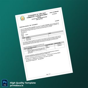 Printable India Commercial Taxes Department Registration Certificate Template (Word & PDF) Image Preview