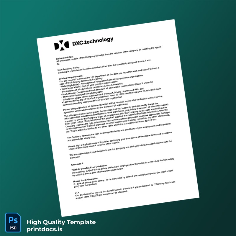 Printable India DXC Technology Employment Verification Letter Template in Word and PDF formats page 5 Image Preview - PrintDocs
