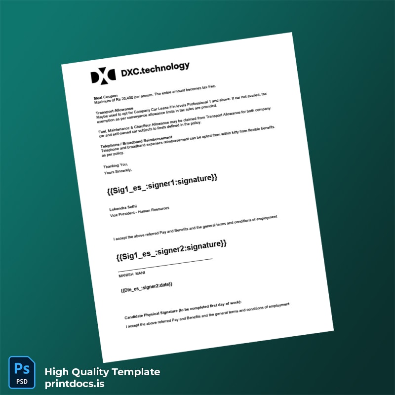 Printable India DXC Technology Employment Verification Letter Template in Word and PDF formats page 6 Image Preview - PrintDocs