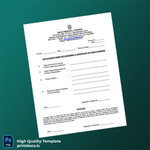 Printable India Delhi Medical Council Certificate of Good Standing Application Form Template (Word & PDF) Image Preview - PrintDocs