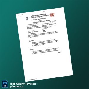 Printable India Delhi Shops Establishment Act Registration Certificate Template (Word & PDF) Image Preview - PrintDocs