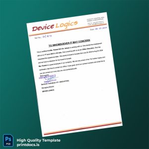 Printable India Device Logics Employment Certificate Template (Word & PDF) Image Preview - PrintDocs