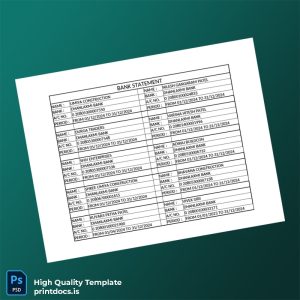 India Dhanlaxmi Bank Statement Template in Word and PDF formats