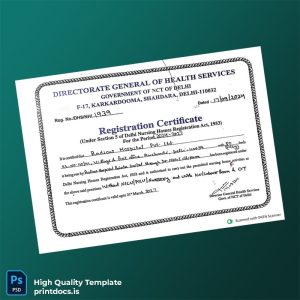 Printable India Director General Health Services Registration Certificate Template (Word & PDF) Image Preview - PrintDocs