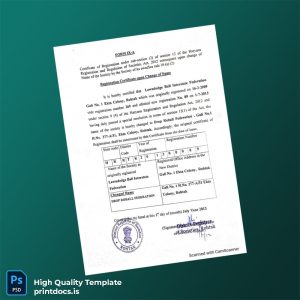 Printable India District Registrar Registration Certificate Template (Word & PDF) Image Preview - PrintDocs