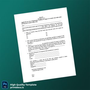 Printable India Drug and Cosmetics Authority Registration Certificate Template (Word & PDF) Image Preview - PrintDocs