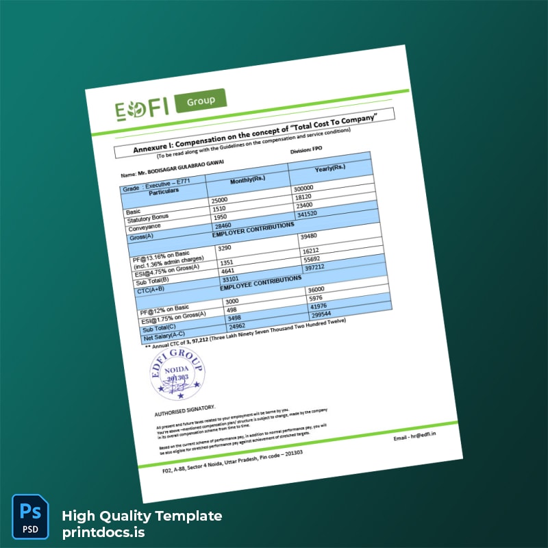 Printable India EDFI Group Employment Verification Letter Template in Word and PDF formats page 2 Image Preview - PrintDocs
